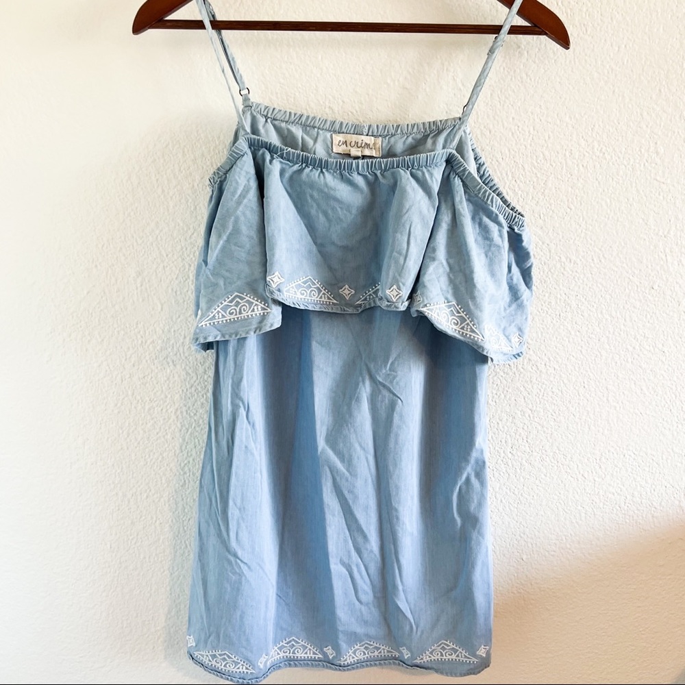 Em Creme Chambray Ruffle Dress